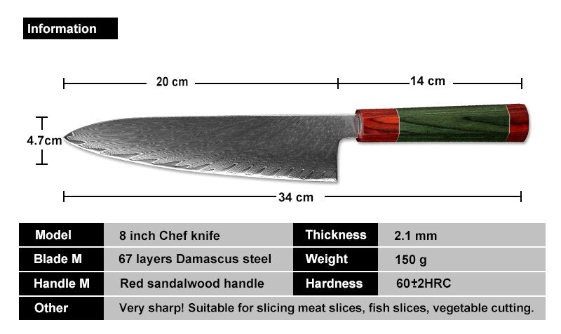 XITUO Damascus Chef Knife 8 Angle Knife