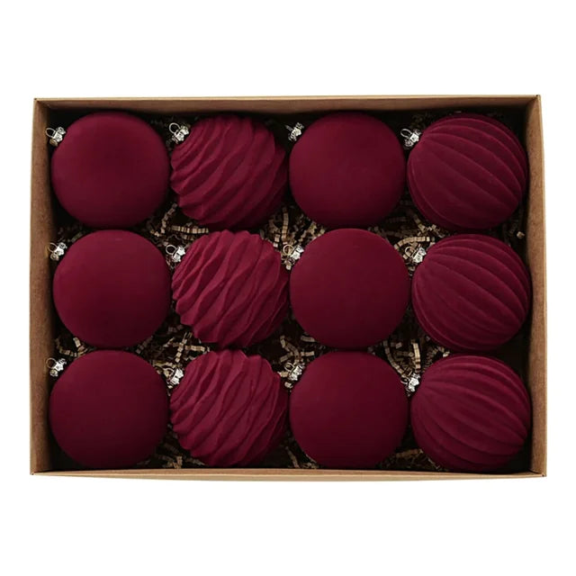 12Pcs/Box 8cm Christmas Velvet Ball Ornament