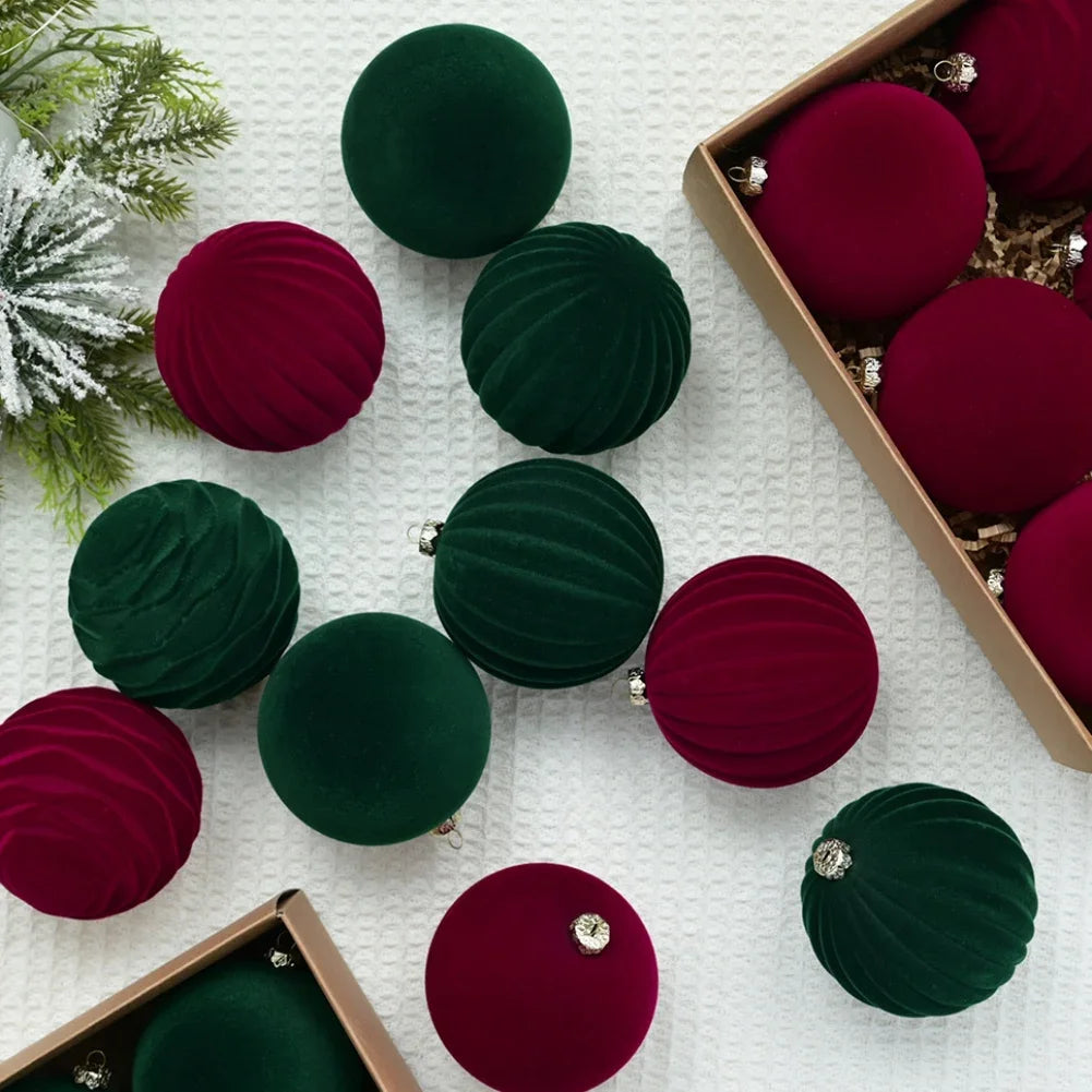 12Pcs/Box 8cm Christmas Velvet Ball Ornament