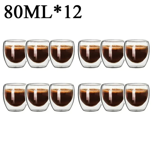 2-18PCS Double Wall High Borosilicate Glass Mugs