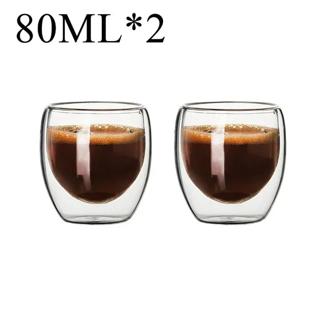 2-18PCS Double Wall High Borosilicate Glass Mugs