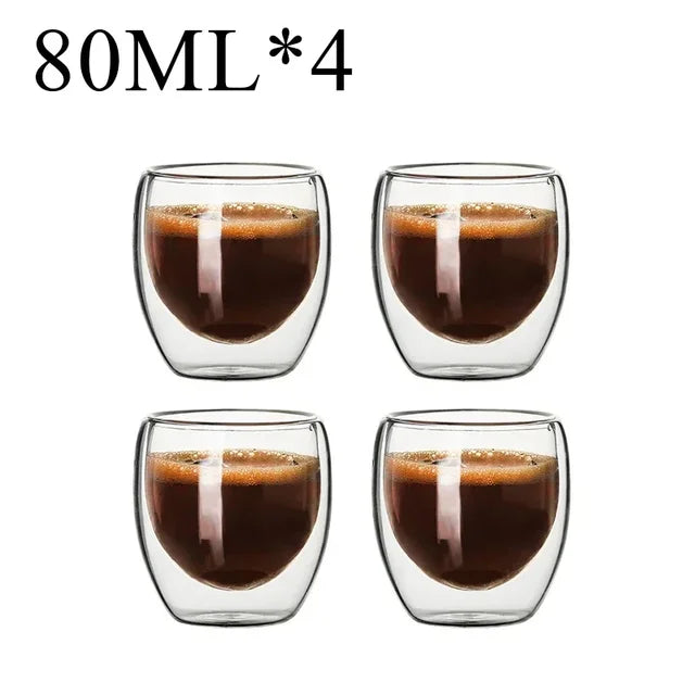 2-18PCS Double Wall High Borosilicate Glass Mugs