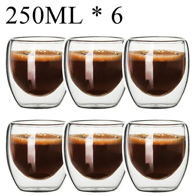 2-18PCS Double Wall High Borosilicate Glass Mugs