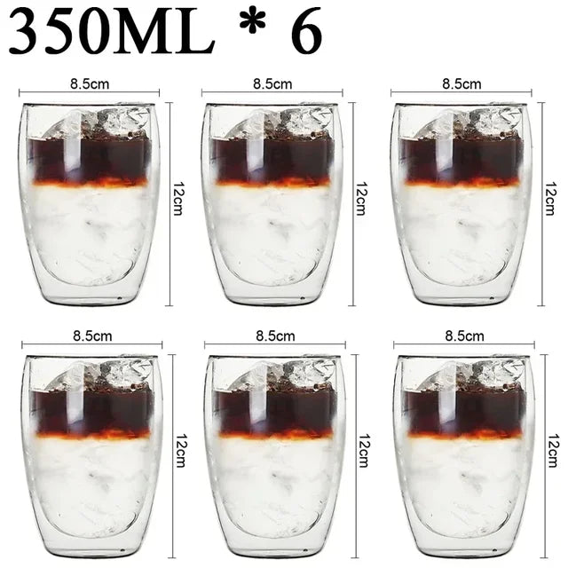 2-18PCS Double Wall High Borosilicate Glass Mugs