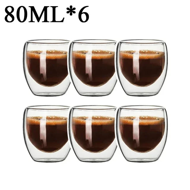 2-18PCS Double Wall High Borosilicate Glass Mugs