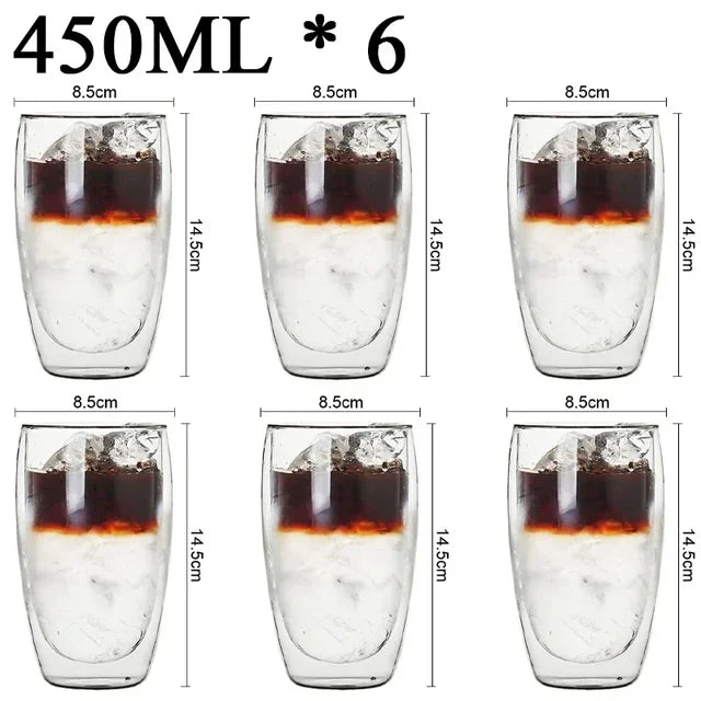 2-18PCS Double Wall High Borosilicate Glass Mugs