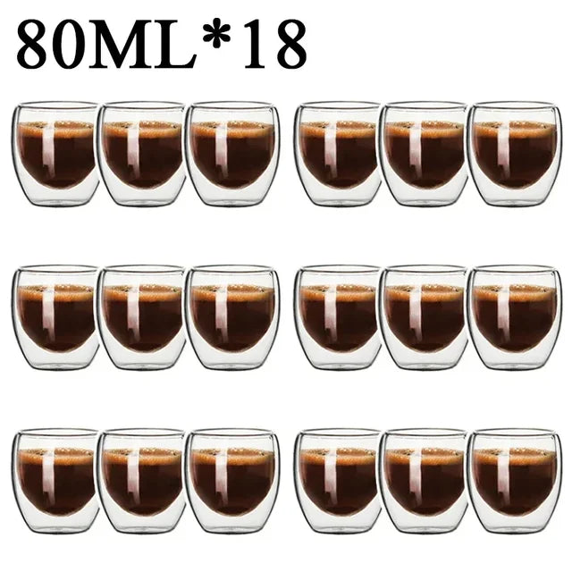 2-18PCS Double Wall High Borosilicate Glass Mugs