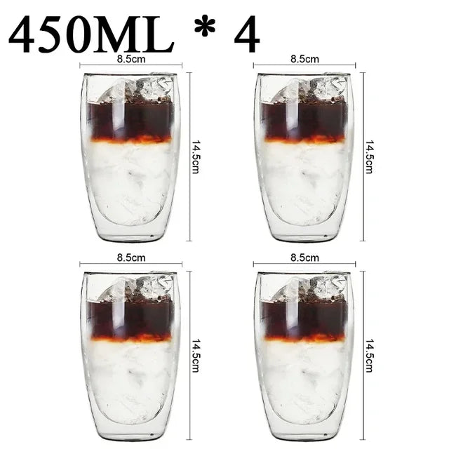 2-18PCS Double Wall High Borosilicate Glass Mugs