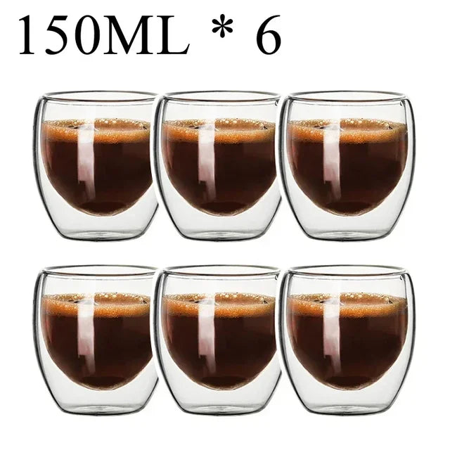 2-18PCS Double Wall High Borosilicate Glass Mugs