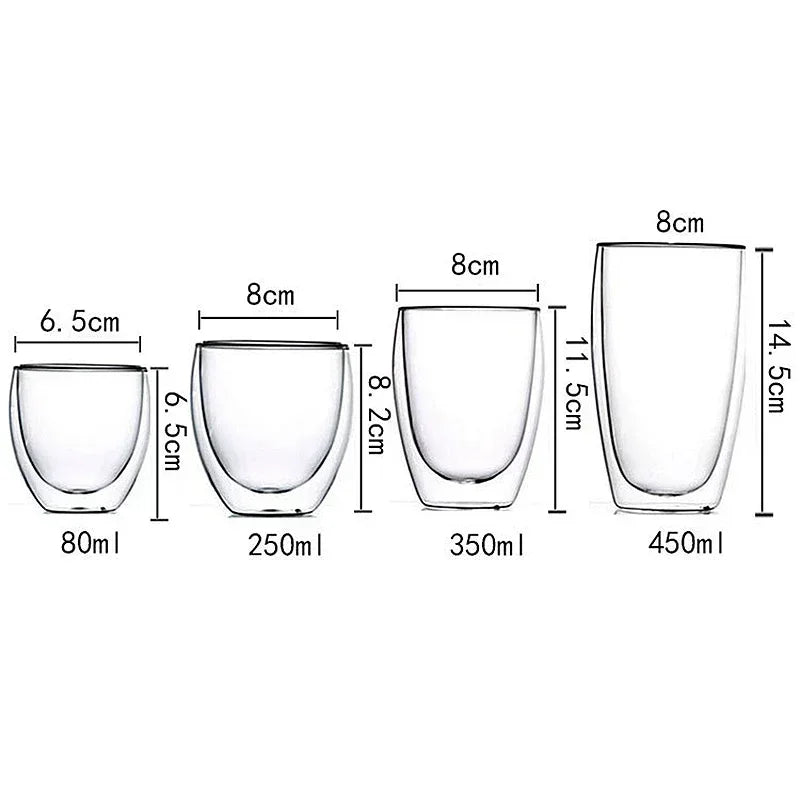 2-18PCS Double Wall High Borosilicate Glass Mugs