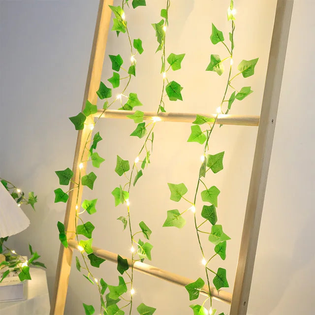 2M Green Leaf String Lights (Artificial Ivy Vine)