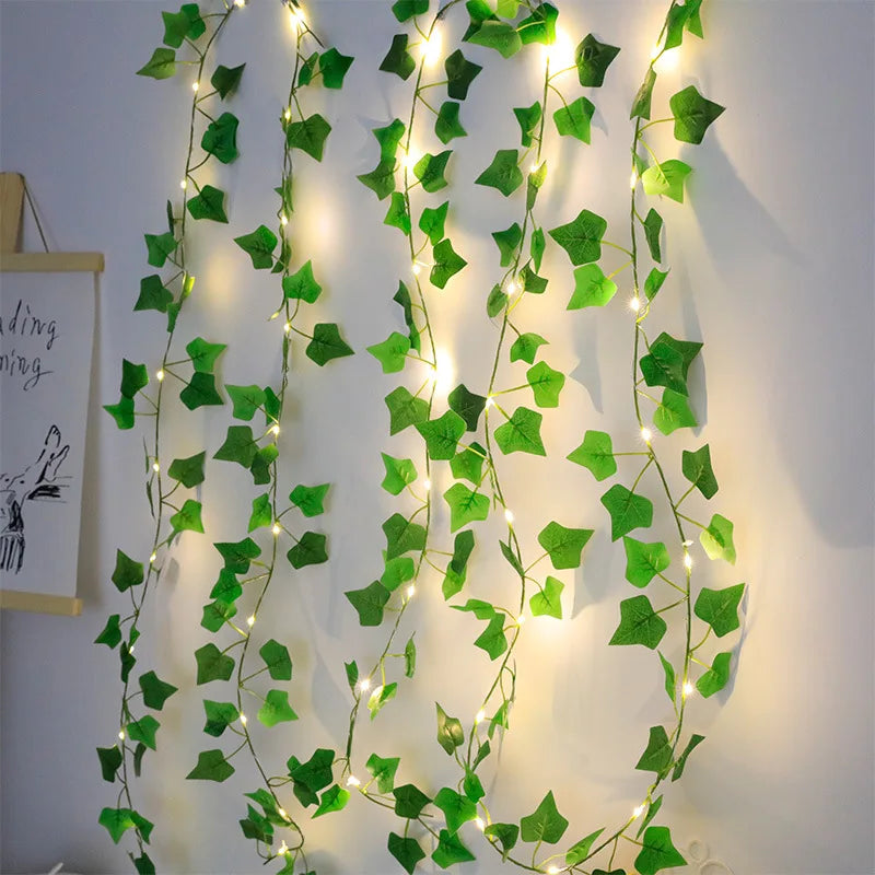 2M Green Leaf String Lights (Artificial Ivy Vine)