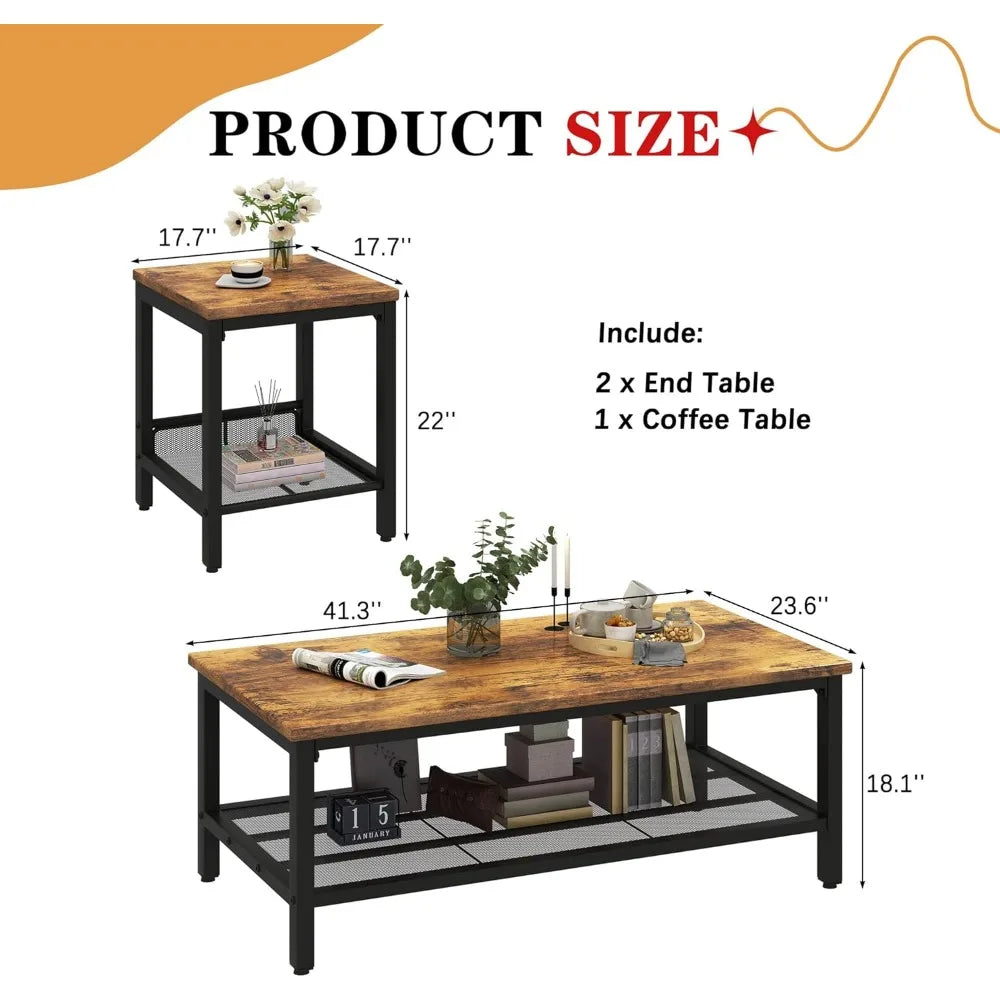 3 Pieces Modern Living Coffee Table Set