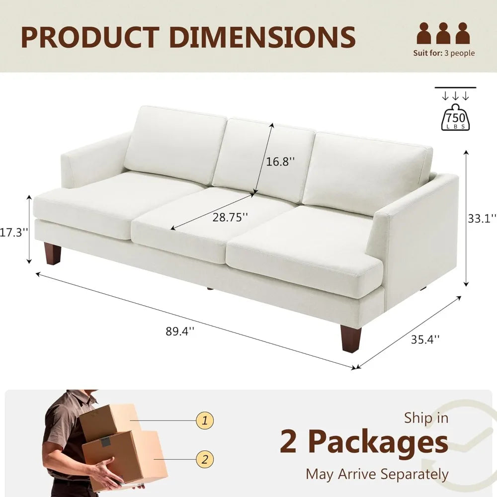 3 Seater Sofa Couch with Deep Seats, 89"