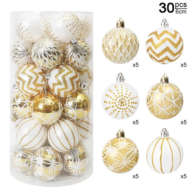 30Pcs  Gold White Christmas Balls