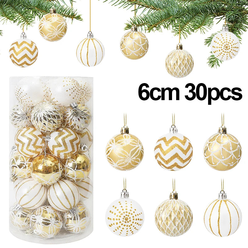 30Pcs  Gold White Christmas Balls