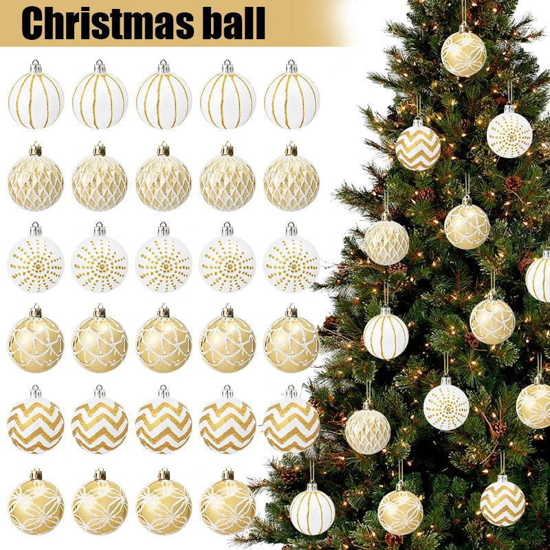 30Pcs  Gold White Christmas Balls