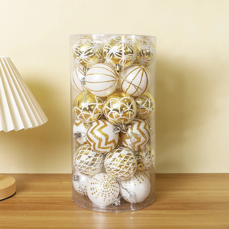 30Pcs  Gold White Christmas Balls