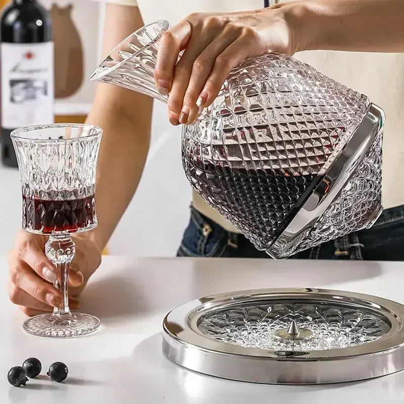 360 Rotating Wine Decanter Tumbler Glass Set