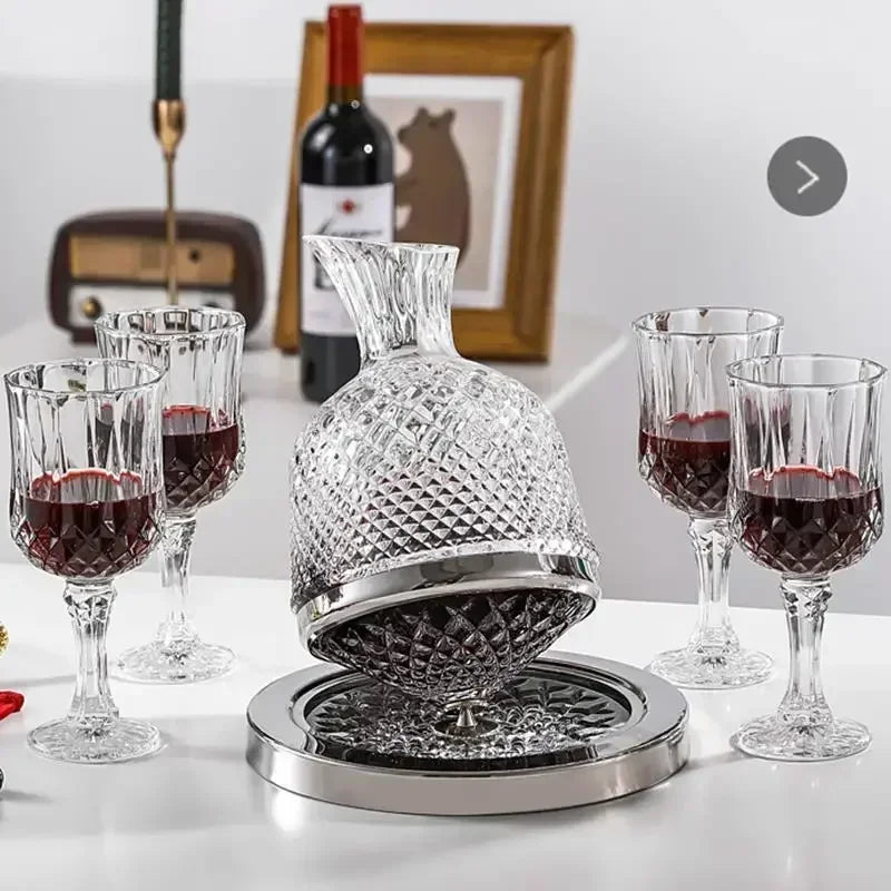 360 Rotating Wine Decanter Tumbler Glass Set