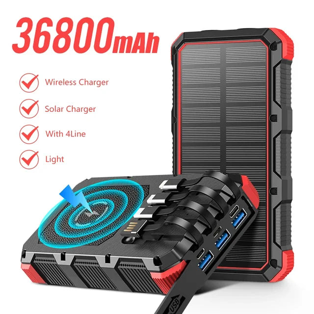 36800mAh Solar Power Bank Qi Wireless