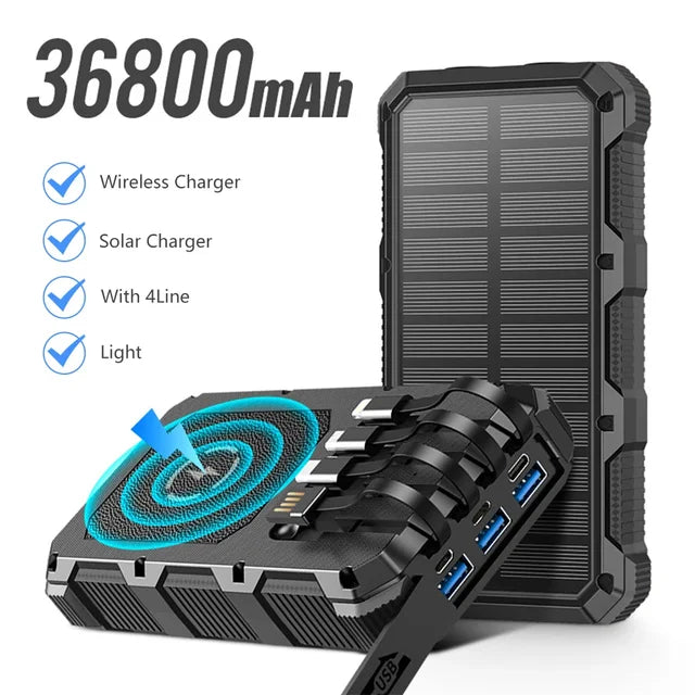 36800mAh Solar Power Bank Qi Wireless