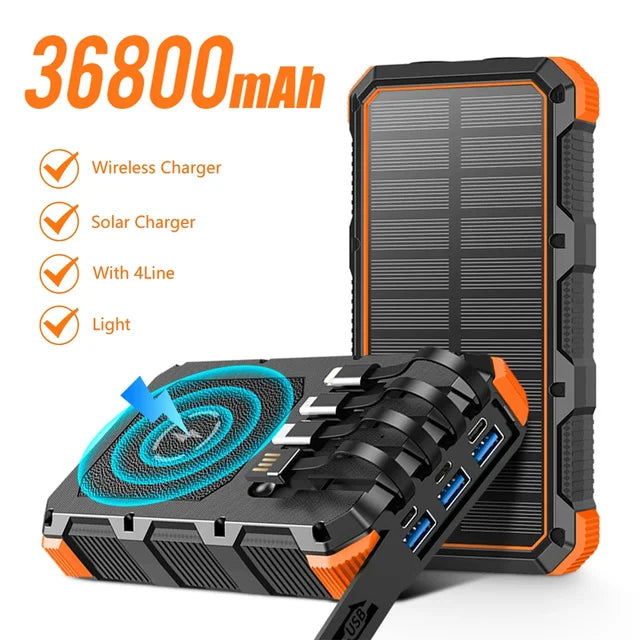 36800mAh Solar Power Bank Qi Wireless