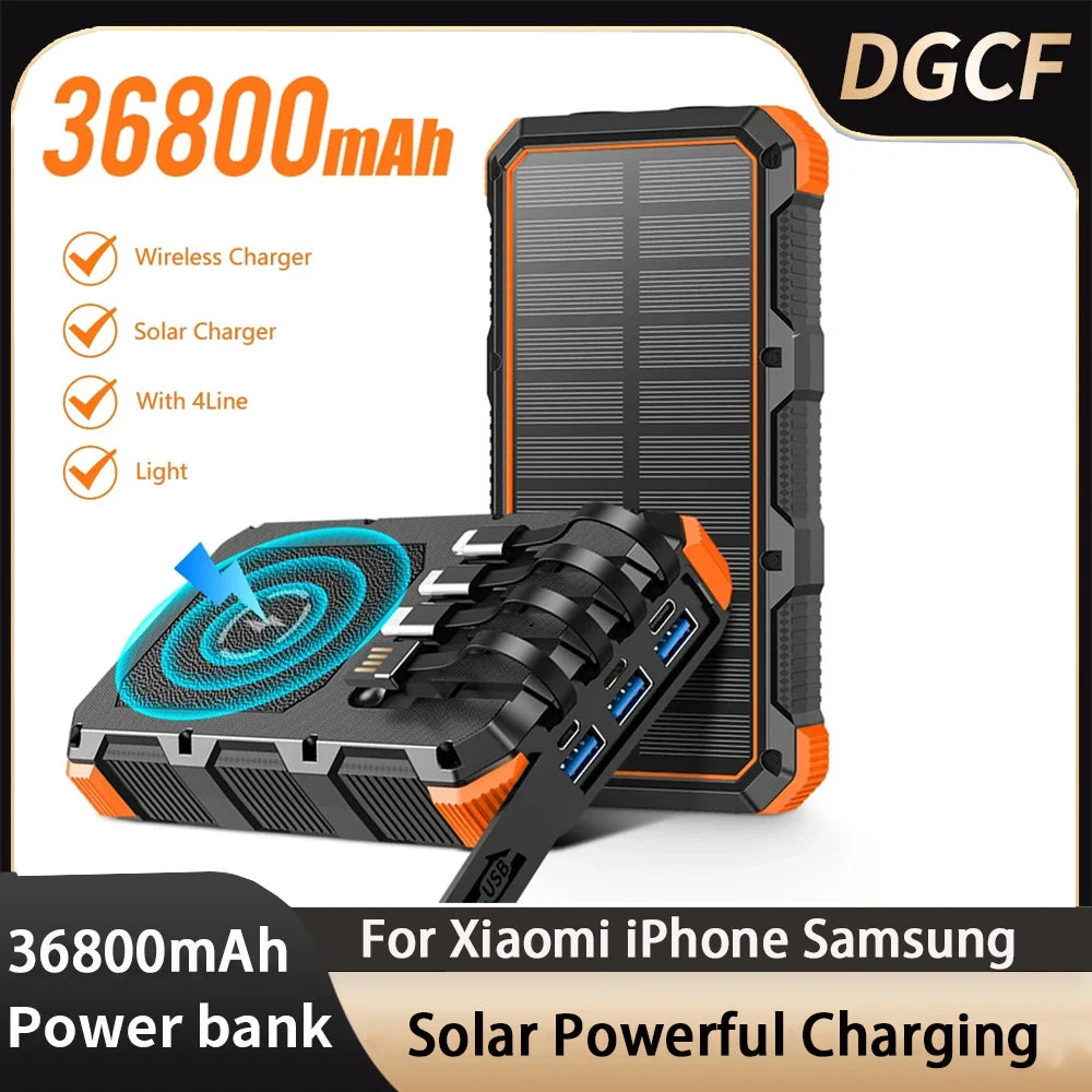 36800mAh Solar Power Bank Qi Wireless