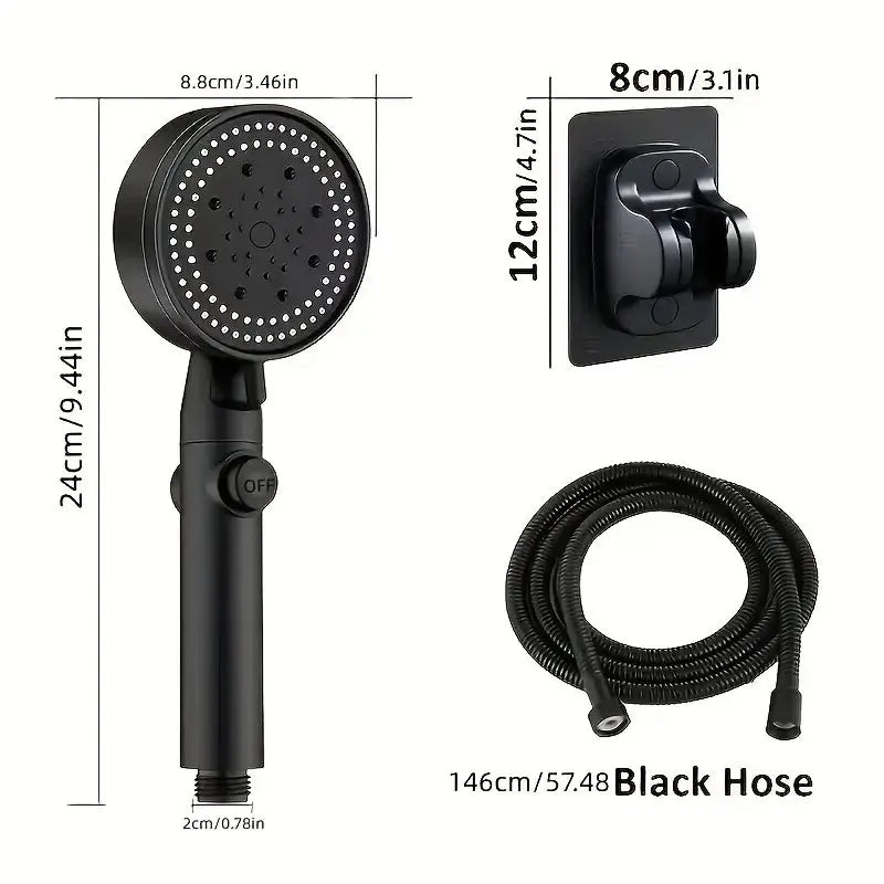 3pcs High Power Adjustable Black Shower Head