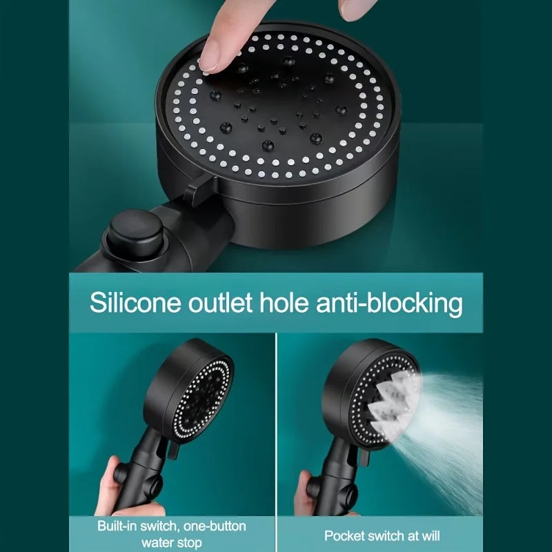 3pcs High Power Adjustable Black Shower Head