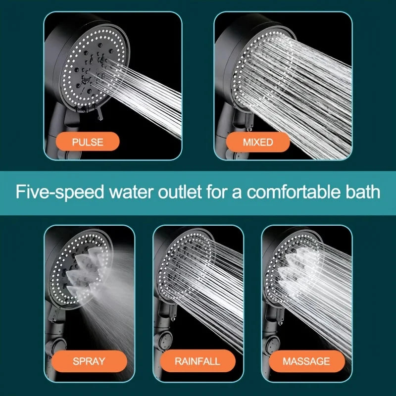 3pcs High Power Adjustable Black Shower Head