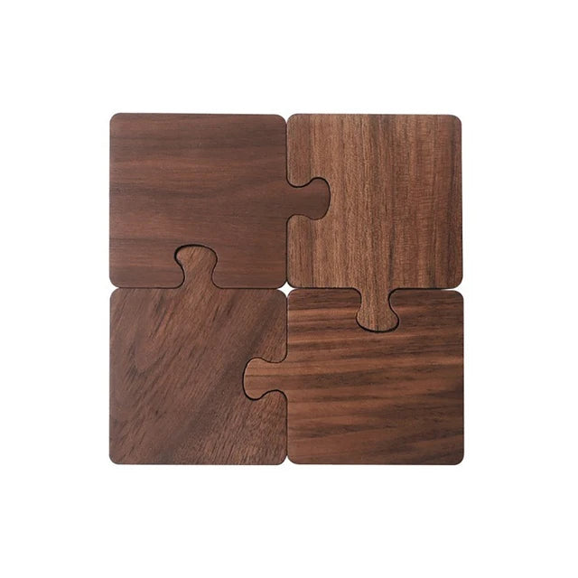 4pcs/Set Walnut Puzzle Coaster