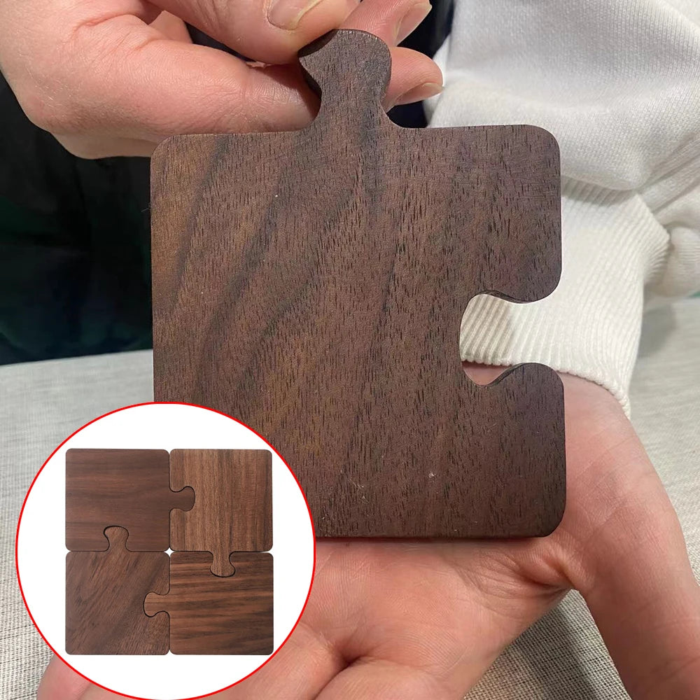 4pcs/Set Walnut Puzzle Coaster