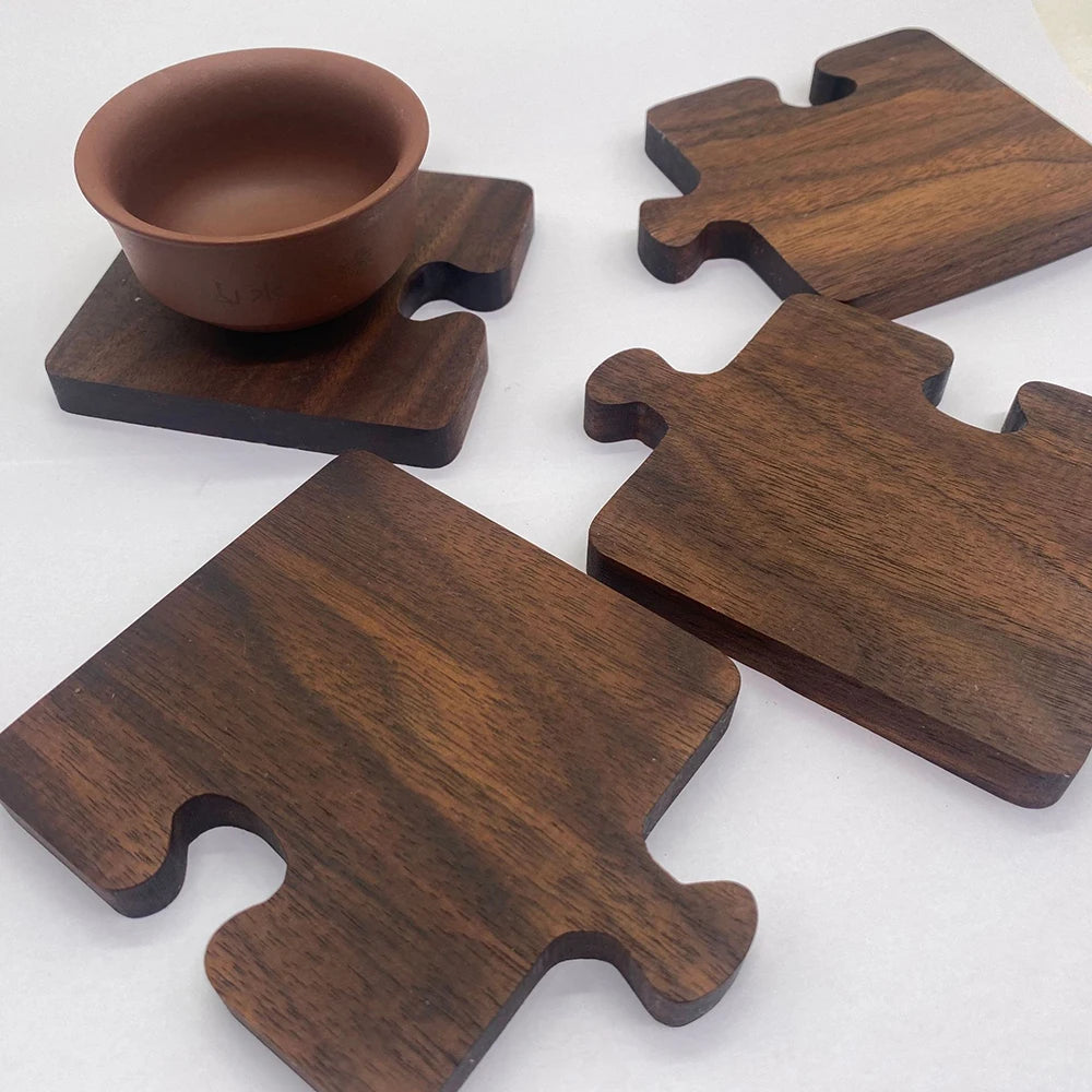 4pcs/Set Walnut Puzzle Coaster