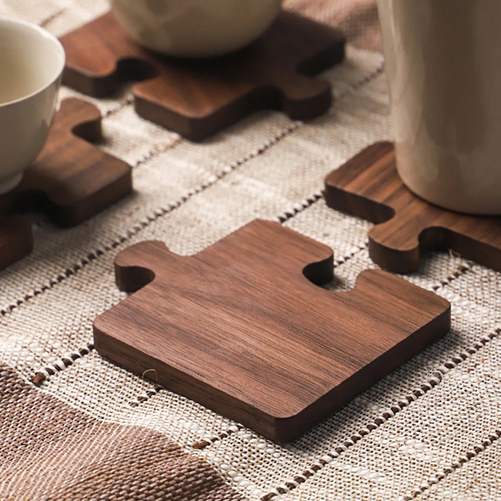 4pcs/Set Walnut Puzzle Coaster