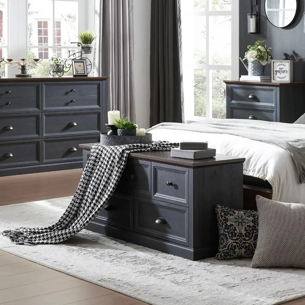 5 Drawer Black Bench Storage Trunk