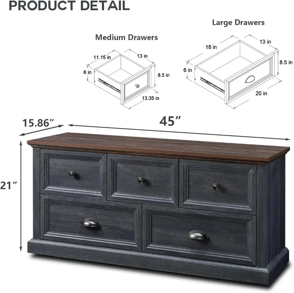 5 Drawer Black Bench Storage Trunk