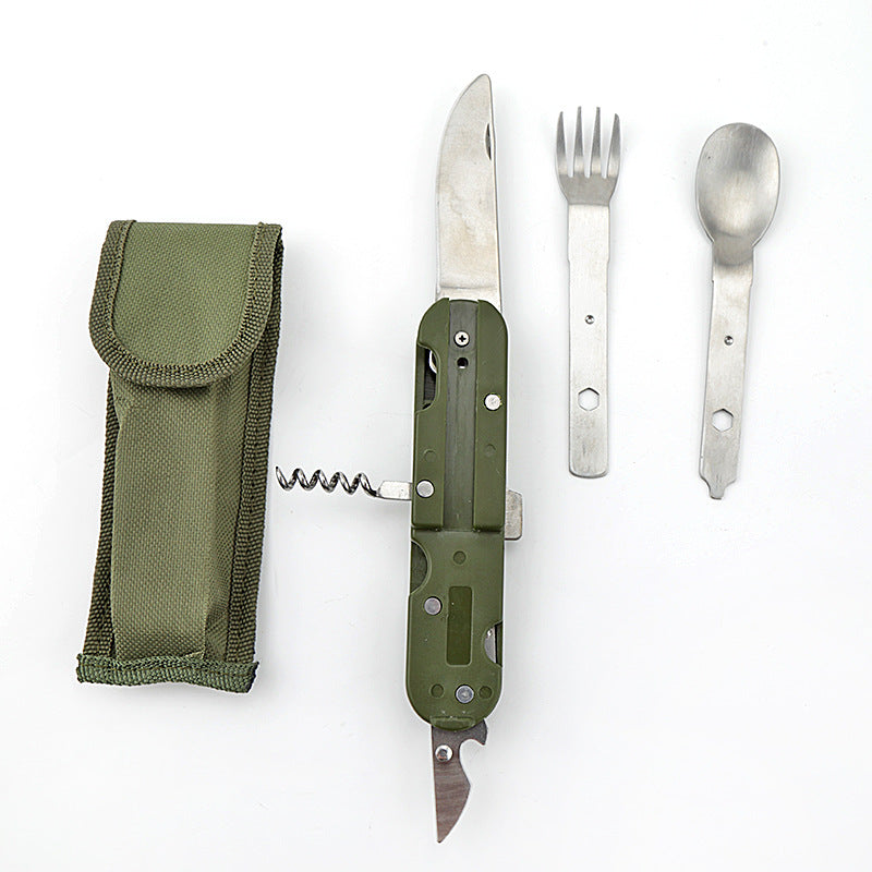 Camping Folding Knife Fork And Spoon Combination Stainless Steel Tableware Knife And Fork Multi-Function Knife Disassembly And Assembly Tableware