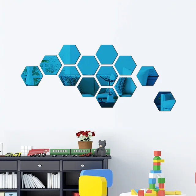 6/12pcs 3D Hexagon Mirror Wall Sticker