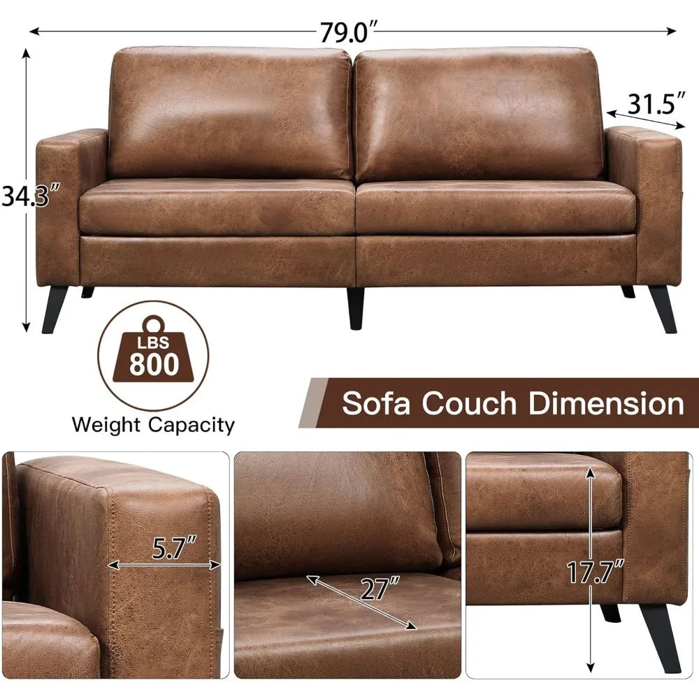 79 Inch Faux Leather Sofa Couch