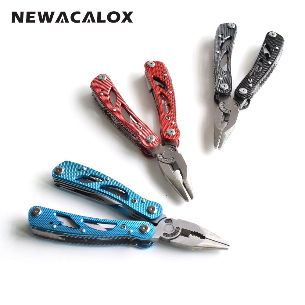 NEWACALOX Outdoor Multitool Pliers Repair Pocket Knife Fold Screwdriver set Hand Multi Tool Mini Folding Pocket Portable Fishing