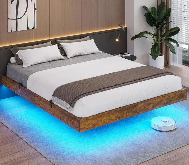 Floating Bed Frame with RGB LED Lights