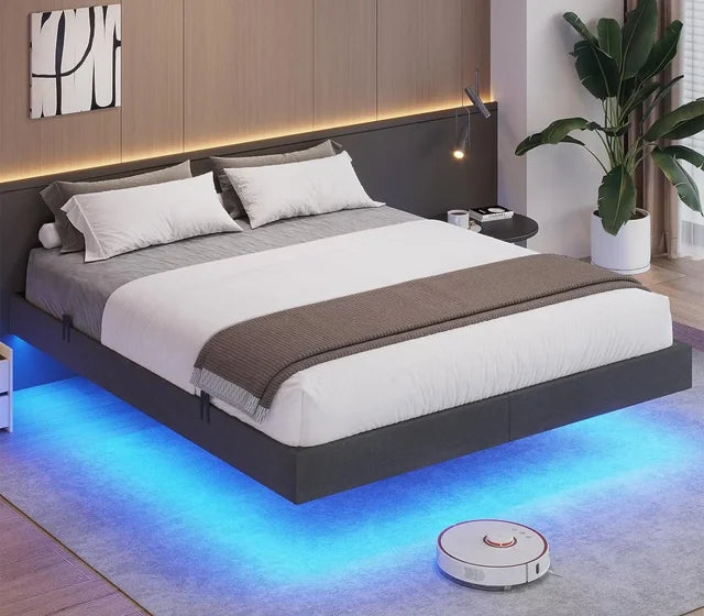 Floating Bed Frame with RGB LED Lights