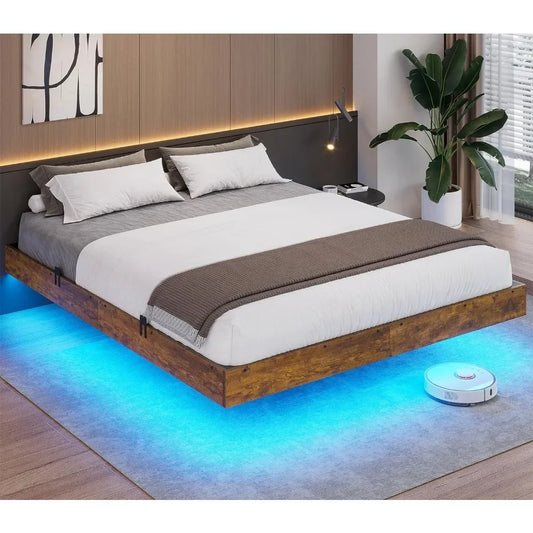 Floating Bed Frame with RGB LED Lights