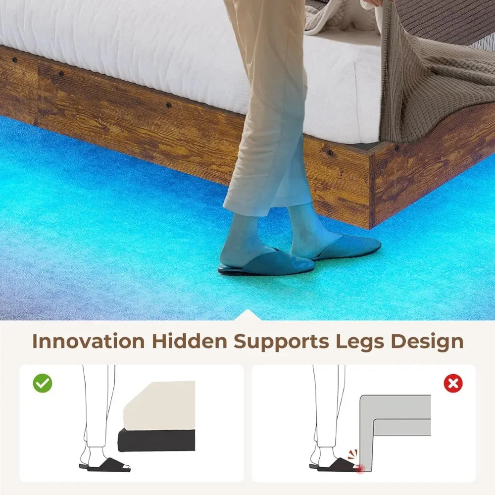 Floating Bed Frame with RGB LED Lights