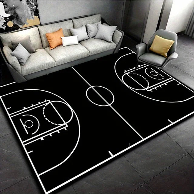 Black Basketball Court Pattern Carpet/Rug