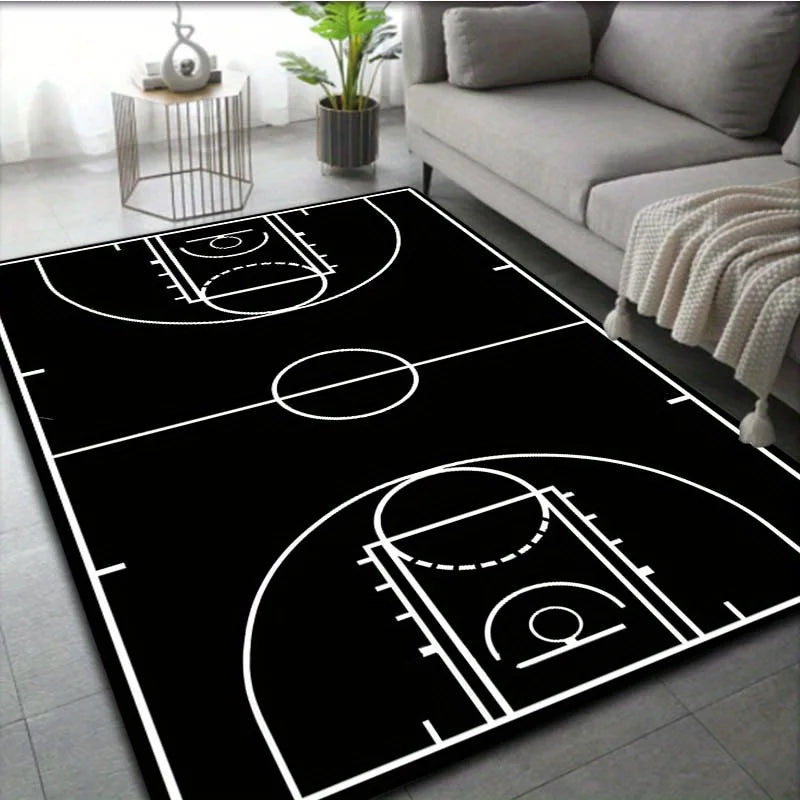 Black Basketball Court Pattern Carpet/Rug