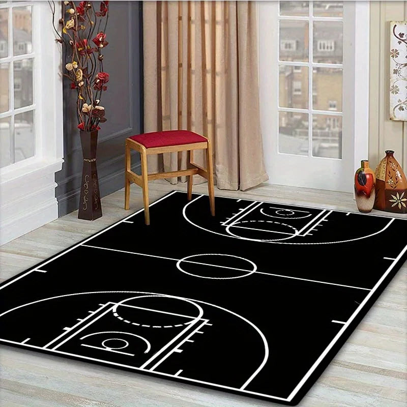 Black Basketball Court Pattern Carpet/Rug