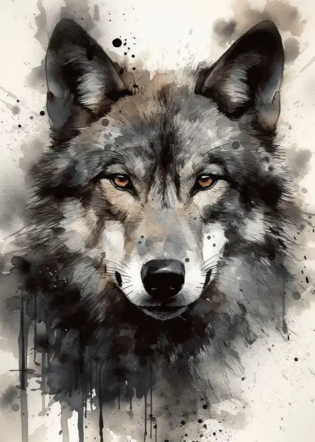 Black Wolf Painting Canvas Poster