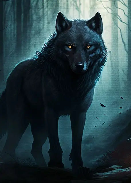 Black Wolf Painting Canvas Poster